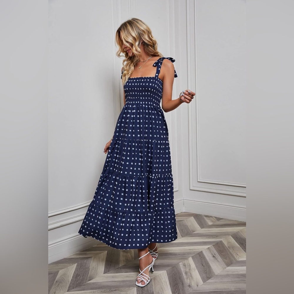Navy Spotted Maxi Dress